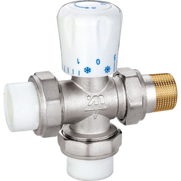 4506 Manually Tuned Three-Way Brass TRV Manifold Valve DN20 DN25 Nickel Plated with PP-R Adapter x Flexible Male Nipple