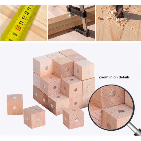 Educational Square Cube Rainbow Magnetic Blocks 10pc 2X2X2cm Wooden