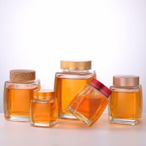 China Empty Square Glass Honey Packaging Jars 360ml 750ml Clear wholesale