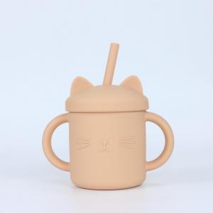 China 155g Silicone Drinking Cup With Printed Sippy Cup With Straw wholesale