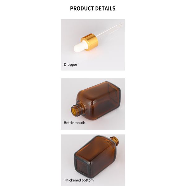 50ml Dropper Empty Serum Container Cosmetic Hair Oil Custom Logo Glass Serum Bottle