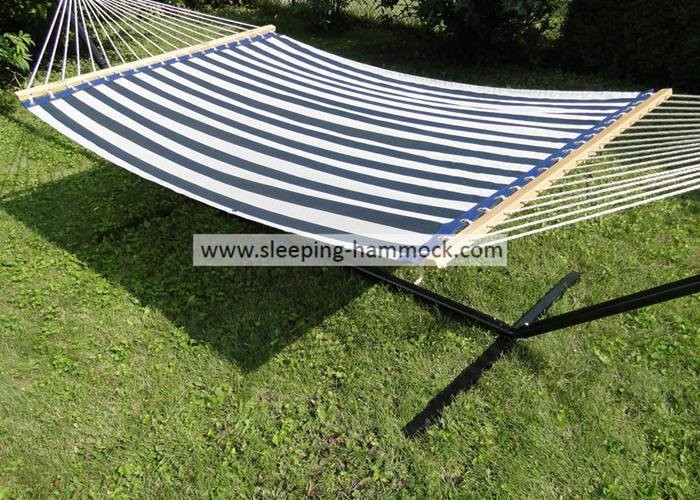 China 13ft Sturdy Patio Poolside Hammocks With Stand Textilene Navy Stripe , Poolside Double Hammock wholesale