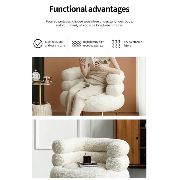 Simple Lamb Hair Single Sofa Chair with Stainless Steel Legs Perfect Addition to Modern Light Luxury Living Room Furniture
