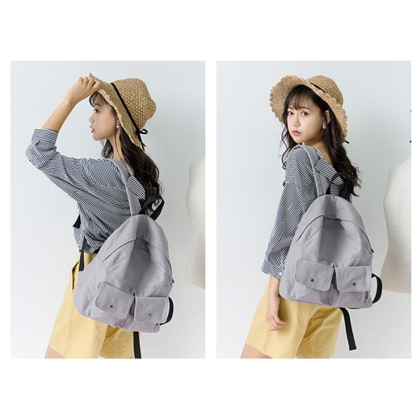 Promotional Custom Cheap Khaki Cute Vintage Outdoor Computer Canvas Sports Backpacks Wholesale With Button Pockets