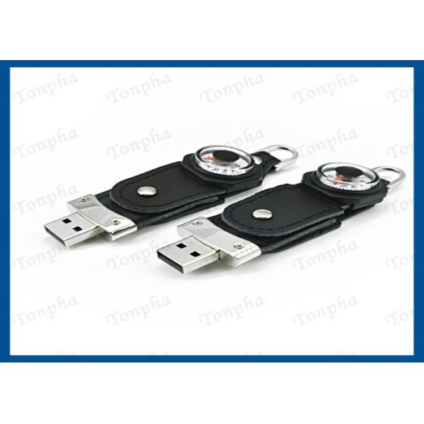 Customized Logo Leather USB Flash Drive Full Capacity With Compass Function