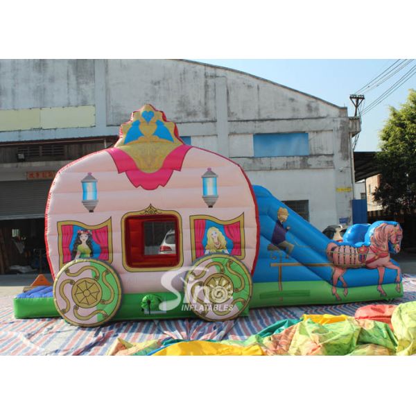 Kids Pink Princess Carriage Inflatable Bouncy Castle Slide With Lead Free Material