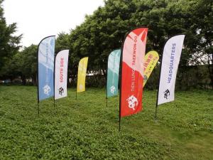 China Custom Feather Banner Flags 110D Polyester 560cm Advertising Beach Flag wholesale