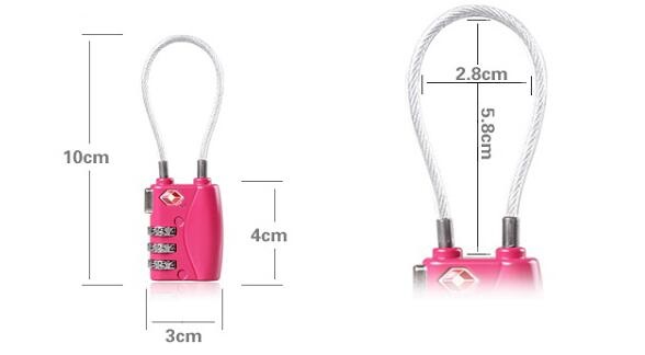 3 Number TSA Cable Lock 63g Color Customized Easy Operate Free Samples