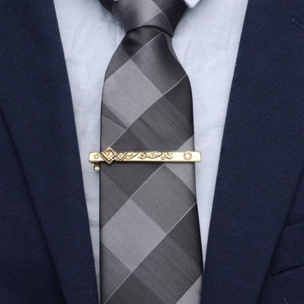 Invisible Setting Inlay Men'S Tie Bar Clip With IP Gold Plating Baked Enamel
