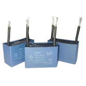 China 2 Wire Blue Air Conditioner Fan Capacitor CBB61 450V 3.0mfd With 30 Line Length wholesale