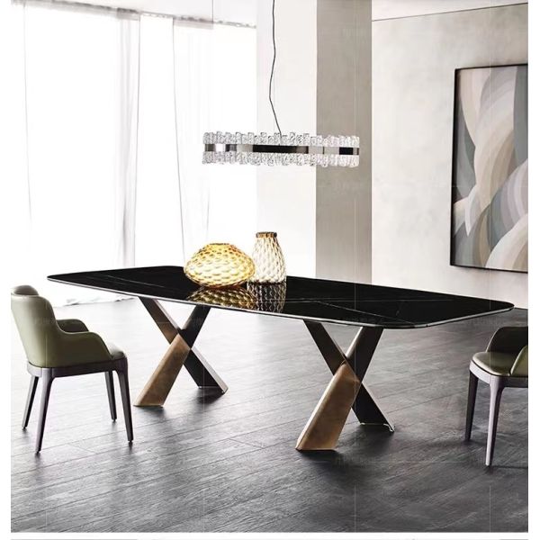 Modern Rectangle Marble Top Dining Table Chairs Set Luxury Restaurant Furniture For Home Living Room Or Hotel Use