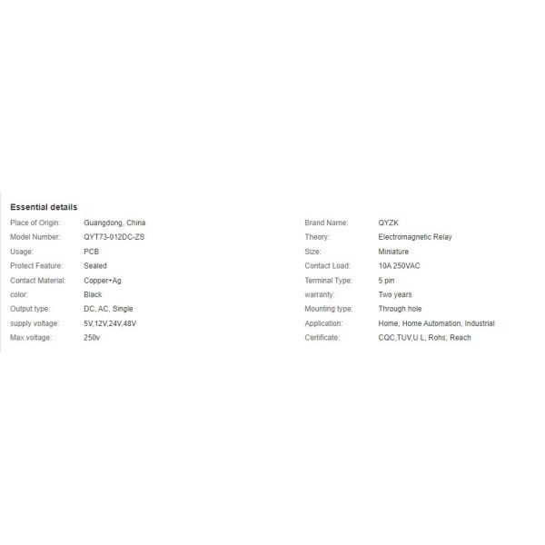 12v Switching Relay JQC-3F Spdt Pcb 5 Pin T73 DC 48v 24v 12 Volt 5v Electromagnetic