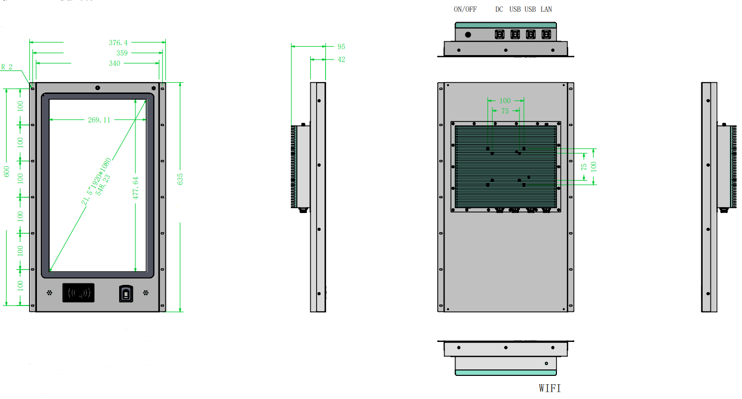 21.5 Inch Embedded Touch Panel PC With NFC Fingerprint Recognition Camera And Microphone