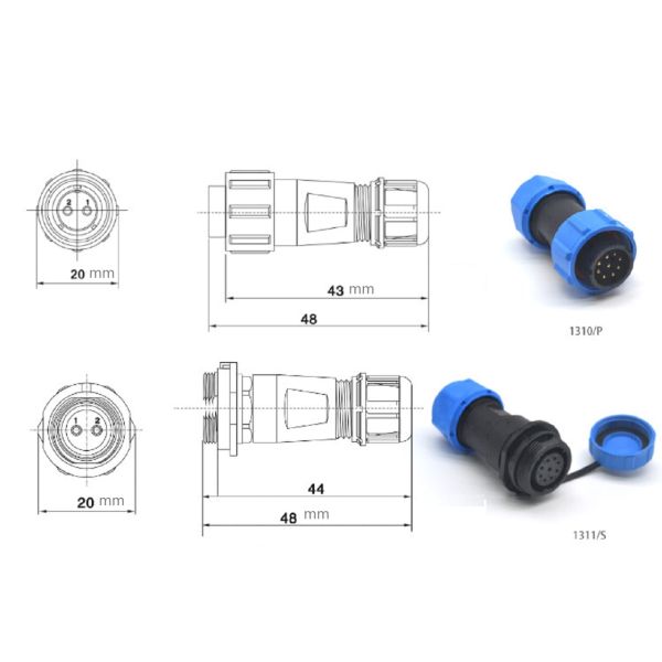 M13 Waterproof Cable To Cable Docking Connector 2 3 4 5 6 7 9 Pin