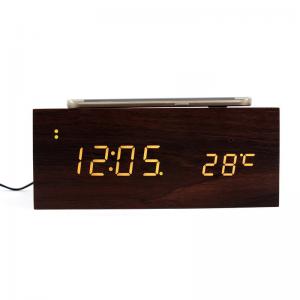 China Wireless Charger Model Wooden Alarm Clock , Bluetooth Speaker Function Wooden Digital Clock wholesale