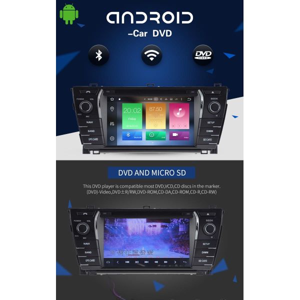 BT Canbus Rear Camera Toyota Corolla Navigation DVD Player 1280*600 Resolution