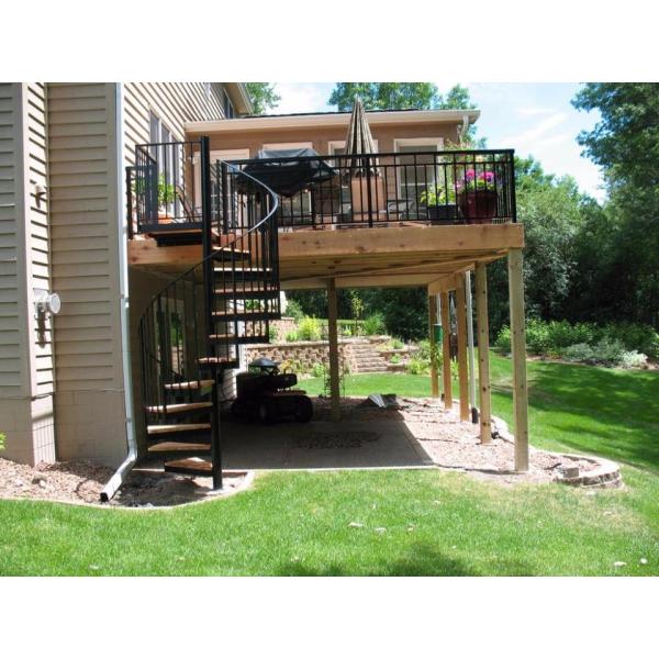 Used Metal External Outdoor Spiral Staircases Solid Wood / Laminated Tempered Glass