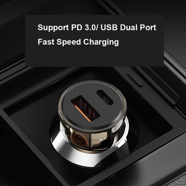 C Transparent USB Type Car Charger Fast 30W 6A QC3.0 PD For IPhone 13 Pro Max
