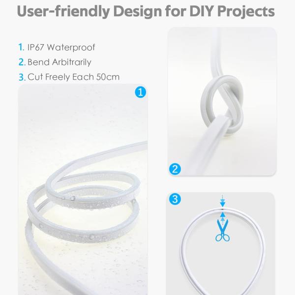 120LEDs Neon Rope Lights Dimmable 110V 220V Cuttable Remote Control Strip Light