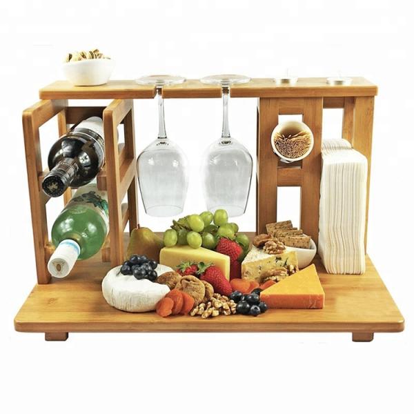 Multifunctional Cheese Board Bamboo Chopping Blocks with Wine Rack and Napkin Rack