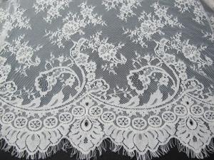 China Soft Nylon Cotton Eyelash Lace Trim , Wedding Dress White Lace Fabric wholesale