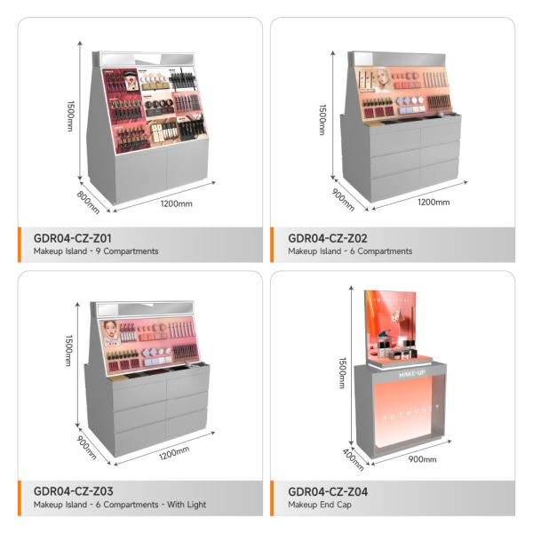 Store Counter Grey Wooden Makeup Headband Light Box For Customized Shop Fitting And Premium Display Cabinet