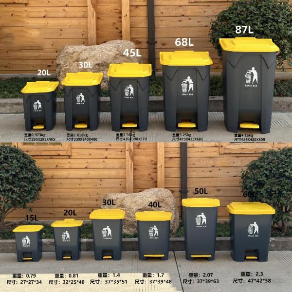 Factory Hot Sale Plastic Waste Pedal Bin 30L 40L 50L 80L 100L Black Trash Can Outdoor Plastic Waste Bin