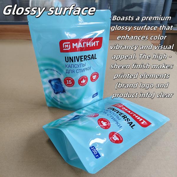 Leak-Proof Stand Up Bags For Laundry Pods Packaging Custom Thickness With Child-Safe Zipper.
