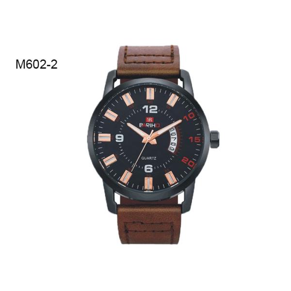 3 Pointers Simple Dial Men's Quartz Watch Date Leather Band Wristwatch M602
