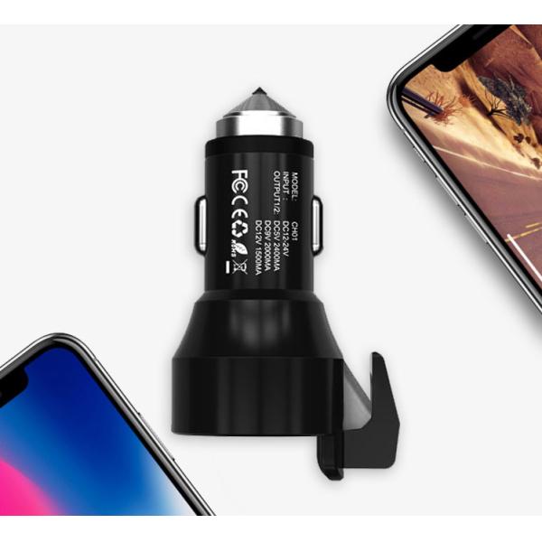 Black Universal USB Car Charger With LED Display For GPS 12 Months Warranty