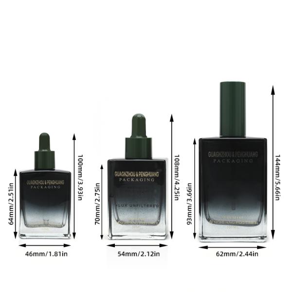 Cosmetic 30ml 50ml 100ml Empty Black Square Luxury Serum Glass Essential Oil Dropper Bottle