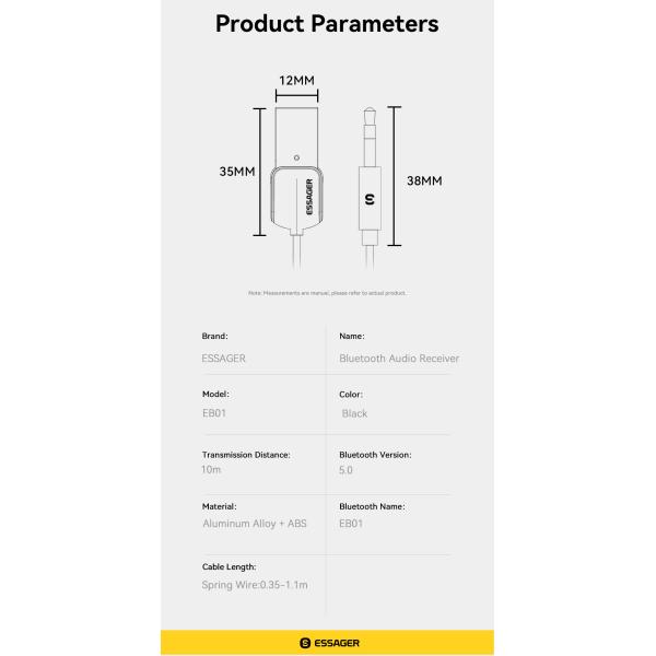 Essager EB01 Series Male 3.5mm Jack Audio Bluetooth Receiver Adapter