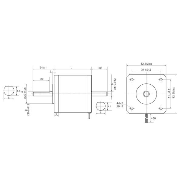 Dual shaft 2phase 4-lead NEMA17 Stepper Motor 0.8N.m(114oz-in) 60mm motor length 1.5A