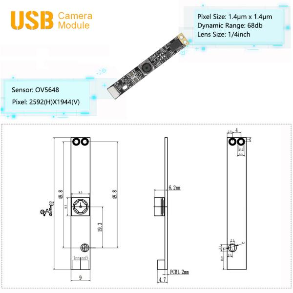 Low-Light 5MP OV5648 CMOS Color Sensor USB2.0 Camera Module