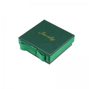 Luxury Green Color Rigid Cardboard Gold Logo Set Jewelry Gift Box With Ribbon Bow