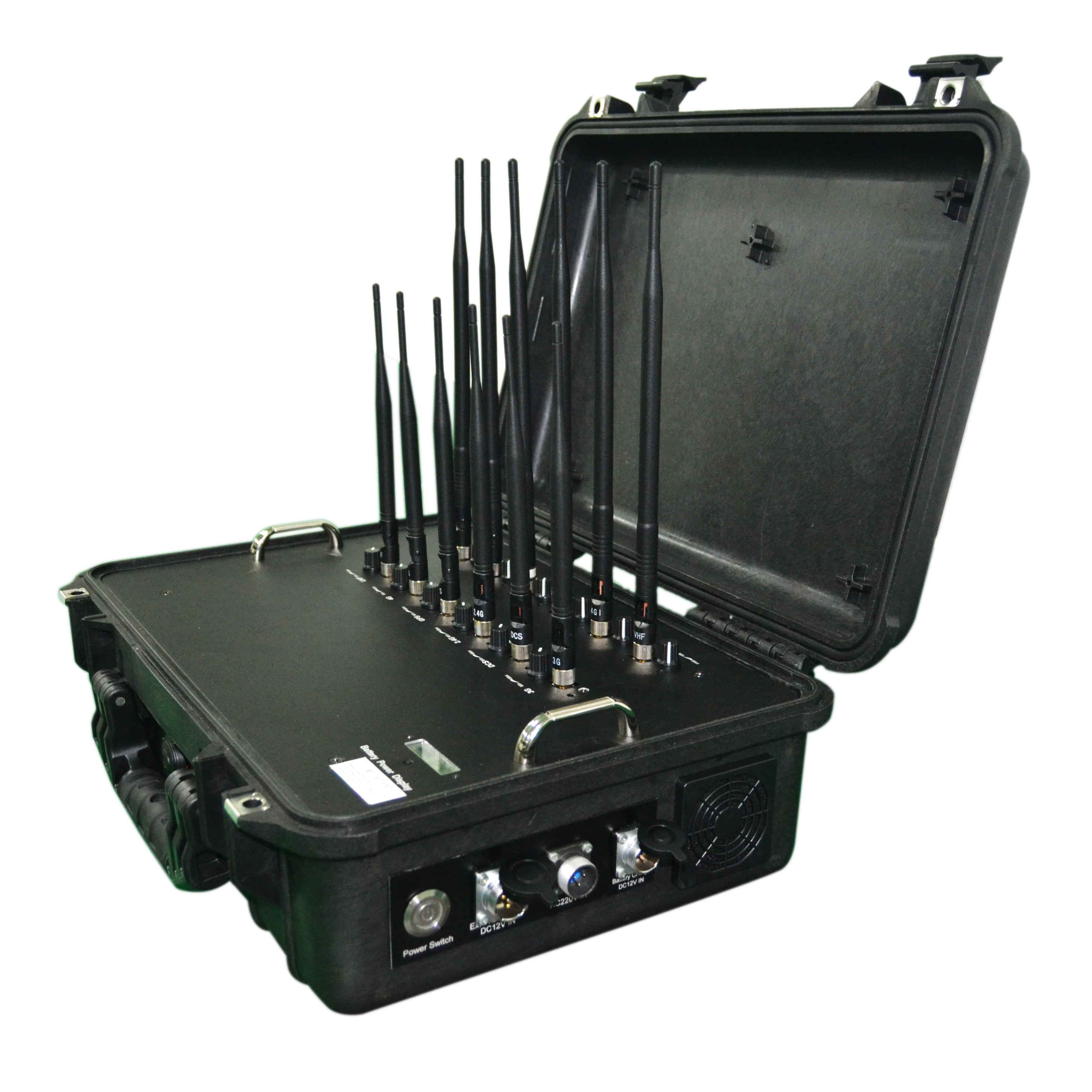 China 12 Antennas 10-80m Portable Signal Jammer 2/3/4G 86W GPS Signal Jammers wholesale