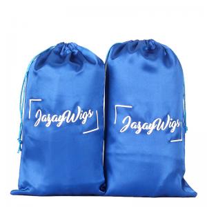 China SGS Soft Silk Drawstring Pouch , Smooth 20x12cm Blue Satin Bag on sale