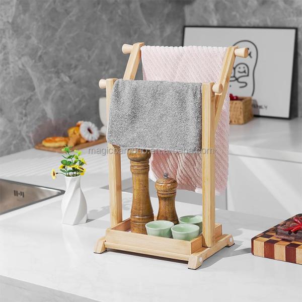Sustainable Bamboo Hand Towel Holder Stand for Small Bathroom and Kitchen Countertops