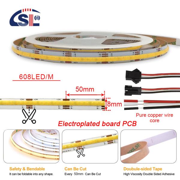 Flexible Ribbon 576 LEDs/m 12V 24V DC 2 Wire CCT COB Strip Light for Lighting Projects