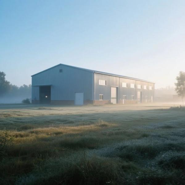 Steel warehouse interior with roof structure