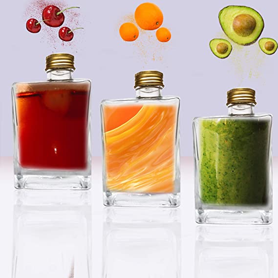 2 Packs Square Glass Bottles for Juice Beer Champagne Smoothies Soda Liquor Beverage