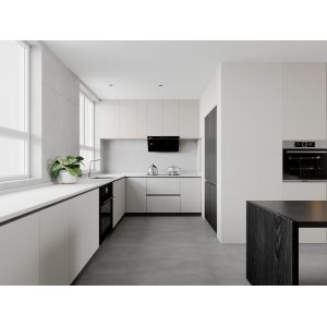 China Quick Assembly Modern Grey Kitchen Cabinets Custom Design With Island on sale