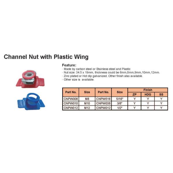 Zinc plated steel struct nut with plastic wing for channel fitting