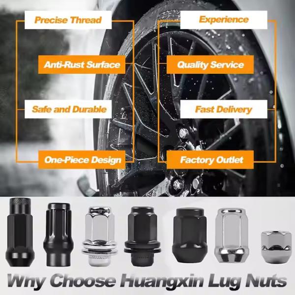 Black Conical Car Wheel Nuts With 1 Lug Nut Key Cone Seat 1.38 Inch Long 3/4 Inch Hex