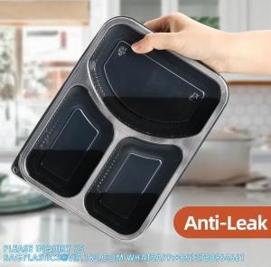 China Packaging 3 Compartments Takeout Boxes Black Microwave Plastic Lunch Box Food Containers Wholesale on sale