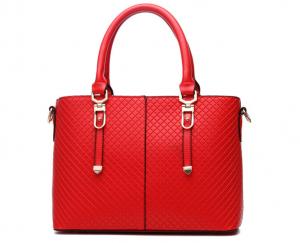 China Portable Red Leather Shoulder Handbags / Tote Handbags Safe Outside Pockets wholesale