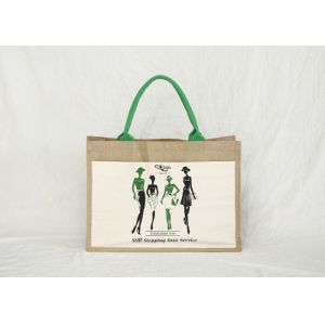 China Green Handle Personalised Jute Bags Natural Color Customized Patterns wholesale