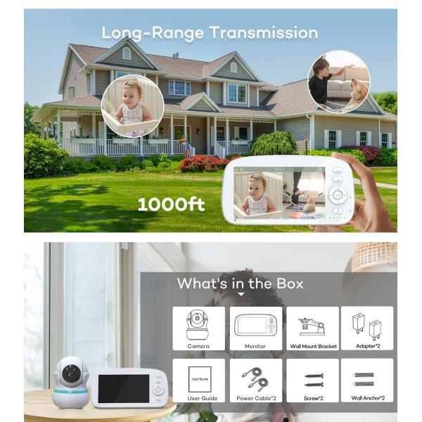HD Baby Monitor BM5G08L with 360° Camera and 1000ft Range