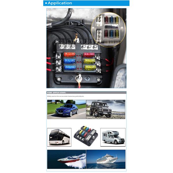 6 Way 176g Marine Fuse Block With Negative Bus LED Indicator 12-16AWG