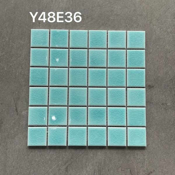 Modern Glazed Ceramic Mosaic Tiles Light Blue Bright Surface For Swimming Pool